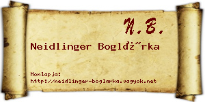 Neidlinger Boglárka névjegykártya